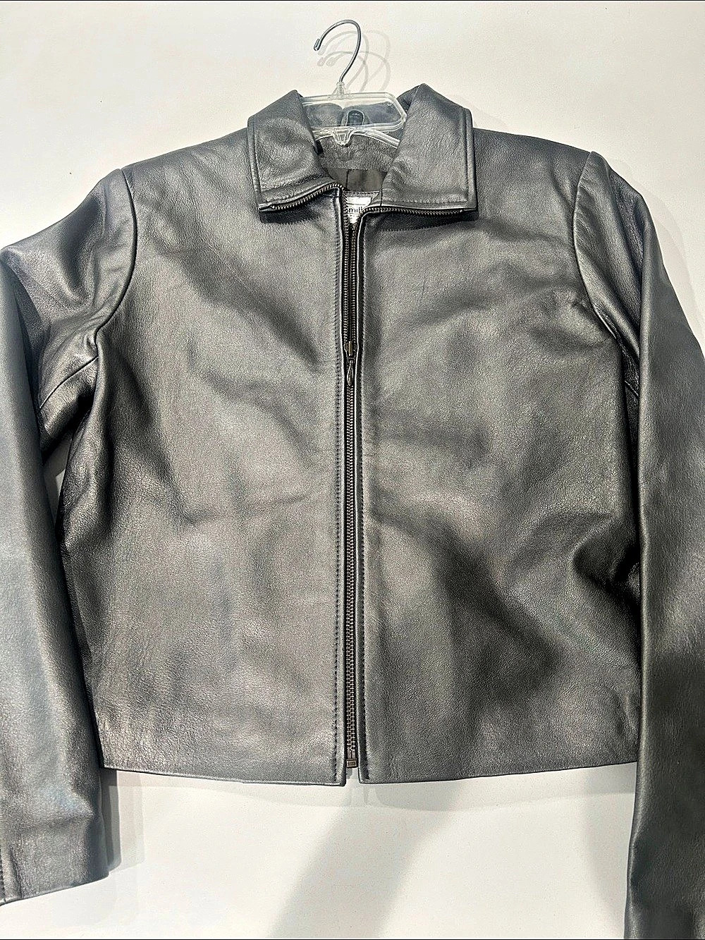 Willi Smith Collection Grey Leather Moto Jacket in Size 6